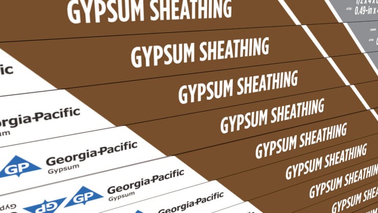 	 ToughRock® Gypsum Sheathing close up of side tape which are vertical lines in the colors, gray, brown, and white