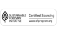SFI Certification logo featuring a green tree-shaped checkmark with the text "SFI Certified Sourcing" and "www.sfiprogram.org" indicating sustainable forestry certification.